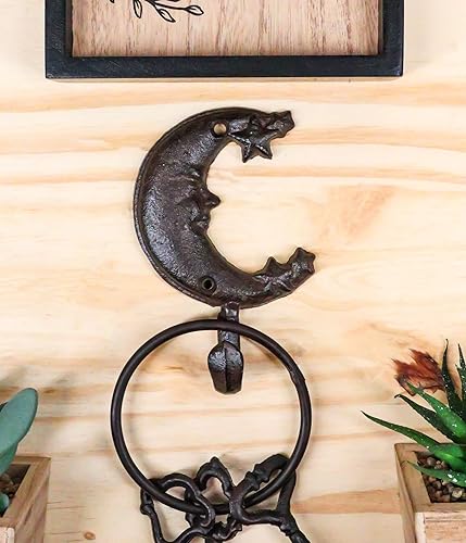 Miniatura 8 de Ebros Gift Paquete de 3 ganchos de pared rústicos de hierro fundido, óxido antiguo, cielos celestiales, cara dormida, media luna con estrellas,
