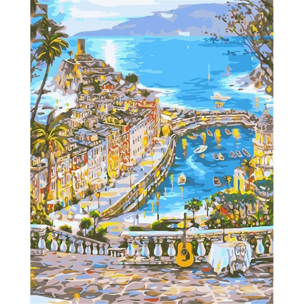 Peinture diamant 5D complète paysage urbain 50x70cm avec strass carrés pour adulte