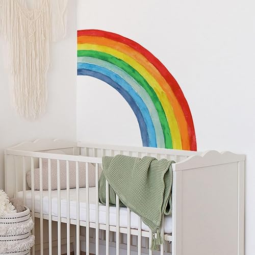 Miniatura 6 de Adhesivo de pared de arco iris, acuarela, arco iris, calcomanías de pared para habitación de niñas, guardería, gran arco iris extraíble, murales de