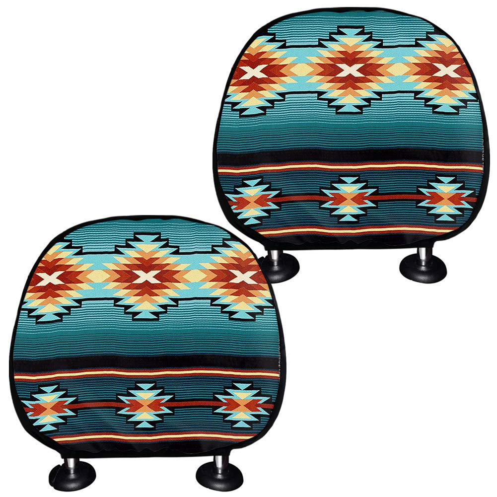TOADDMOS 2 Pack Tribal Aztec Print Car Truck SUV Van Headrest Covers,Universal Car Seat Head Rest Protector