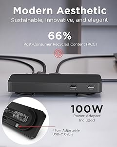 Lenovo USB-C Dual Display Travel Dock w/ 100W Power Adapter - 7 Ports, Integrated USB-C Cable, Universal Compatibility, Dual Displays at 4K - Black