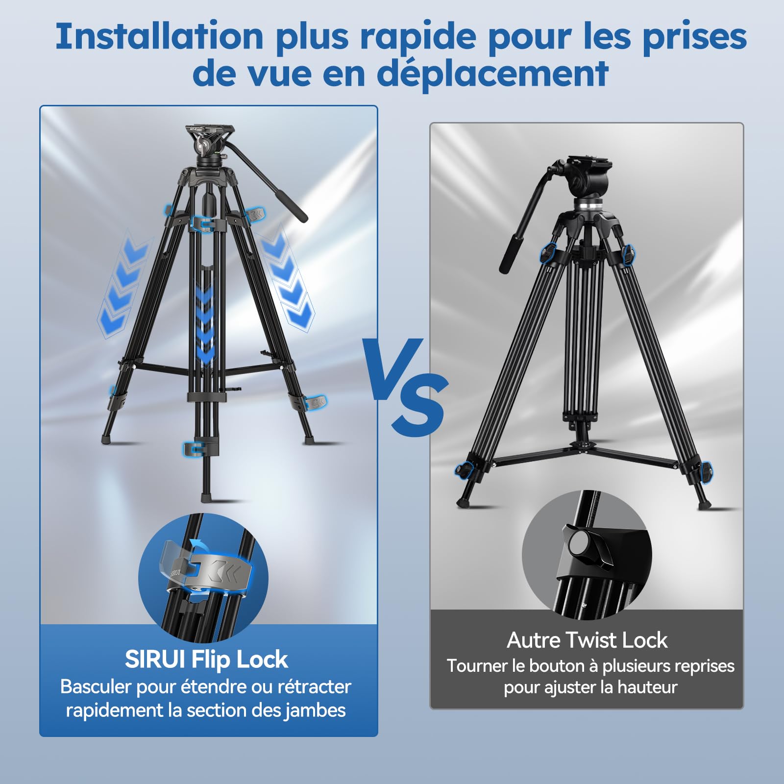 Trépied vidéo Robuste SIRUI avec tête Fluide – Construction Durable en Alliage d'aluminium, Hauteur réglable pour Un Enregistrement vidéo Fluide, Support Stable 22,0 LB (AVT-02)