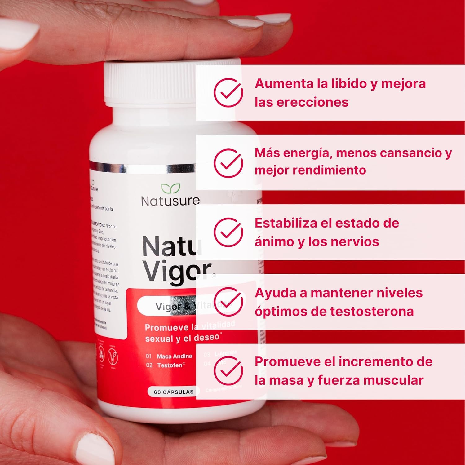 NATUSURE NatuVigor Pack de 3 (180 Cápsulas) – Maca Andina + Fenogreco Testofen® + L-Arginina + Zinc – Soporte para la Vitalidad y el Deseo Sexual en Hombres y Mujeres