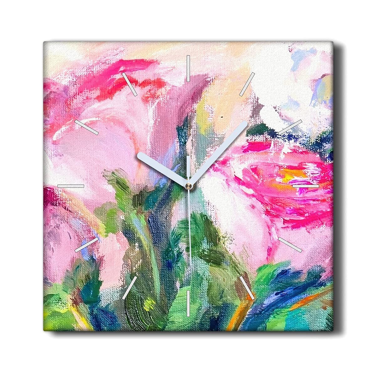 Horloge sur Toile Silencieuse sans tic-tac Décoration Murale Salon Fleurs 30x30