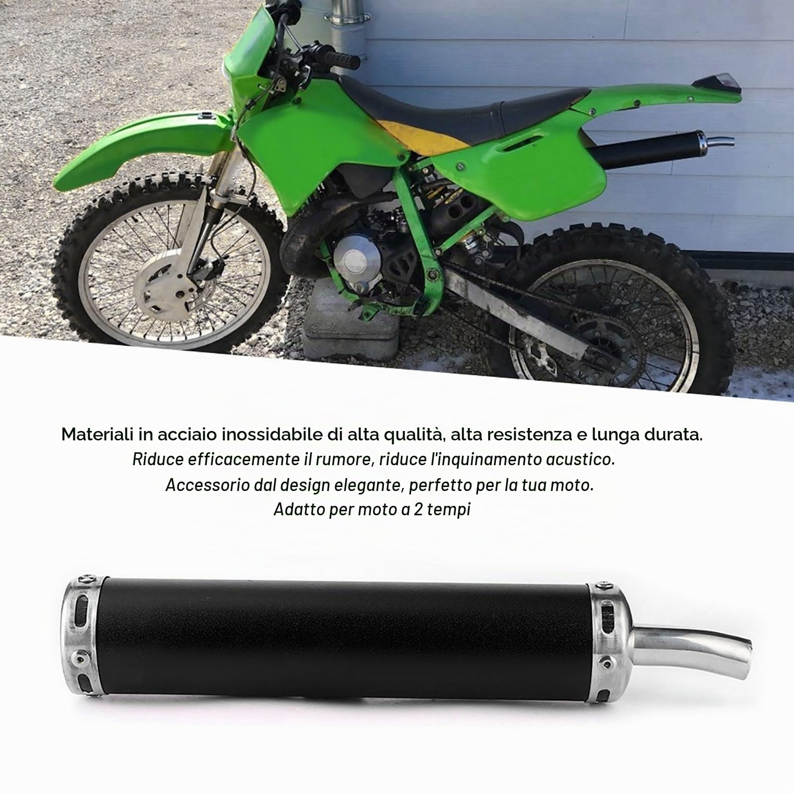 Tubo del silenziatore del silenziatore di scarico del motociclo, silenziatore del silenziatore di scarico dell'acciaio inossidabile Parti modificate 20 mm/0,8 pollici per moto a 2 tempi(Nero)