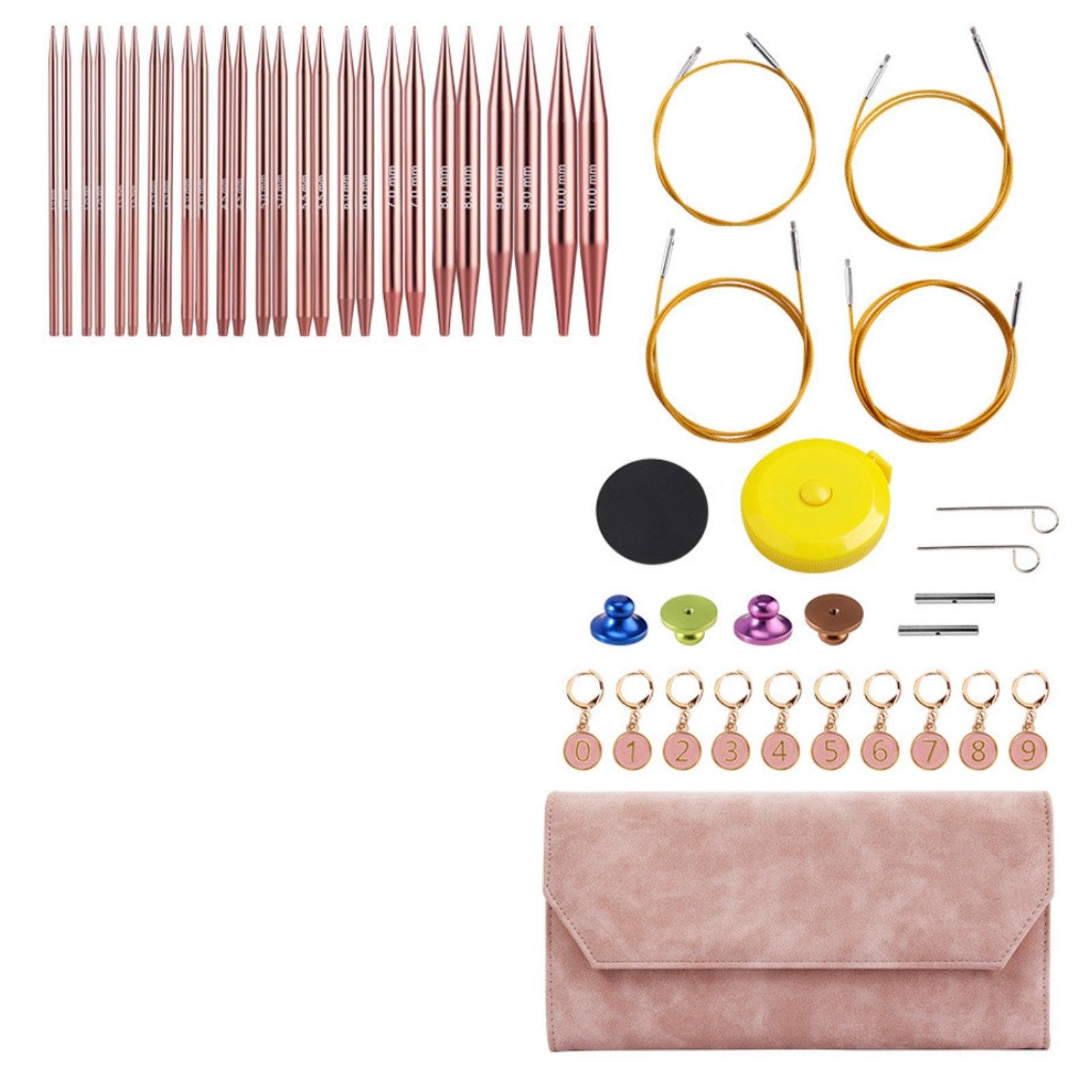 SNAPPSY 13 Pieces Interchangeable Circular Knitting Portable Storage Case Interchangeable Knitting Set Labeled Sizes Rotating Cable Light Pink-image-18