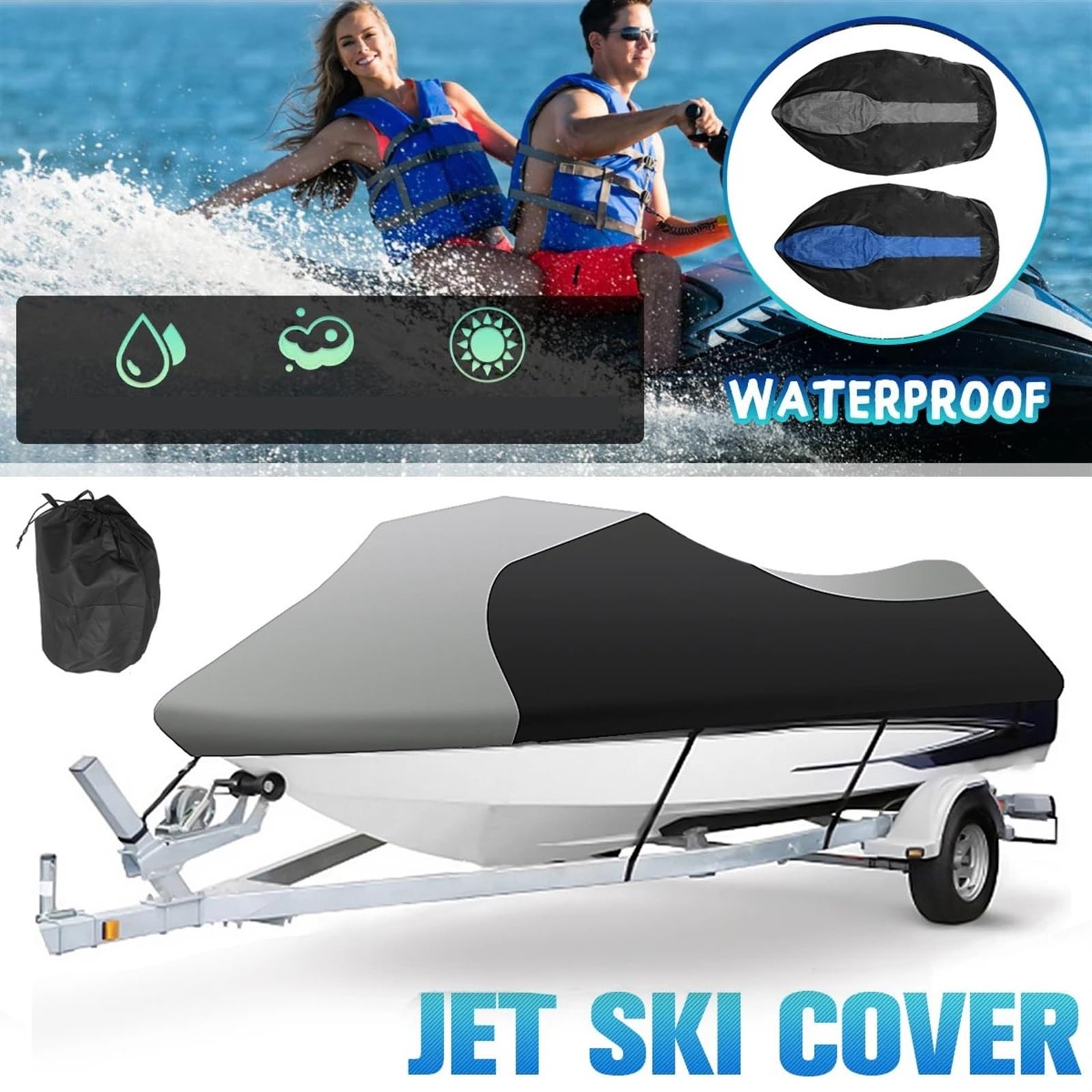 Tela In Kayak Copertura Copertura impermeabile for barca trasportabile 600D, coprimotore fuoribordo Jet Ski, protezione motore, tessuto Oxford, 360 cm x 250(Blue)