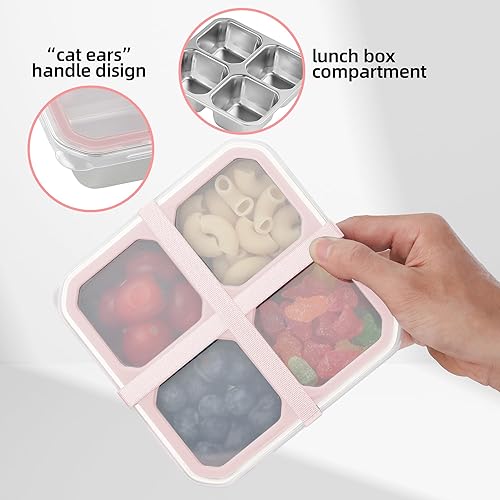 Miniatura 8 de BEFOY Paquete de 4 recipientes de acero inoxidable con tapas, 4 compartimentos para almacenamiento de alimentos, para adultos, para preparación de