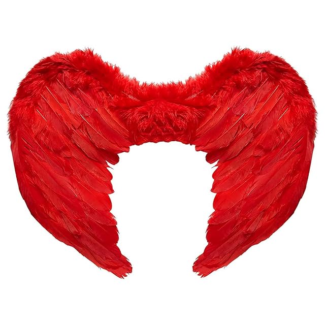 AC - Alas de ángel con Plumas y Tirantes elásticos, complemento para Disfraces de diablesa, Demonio…