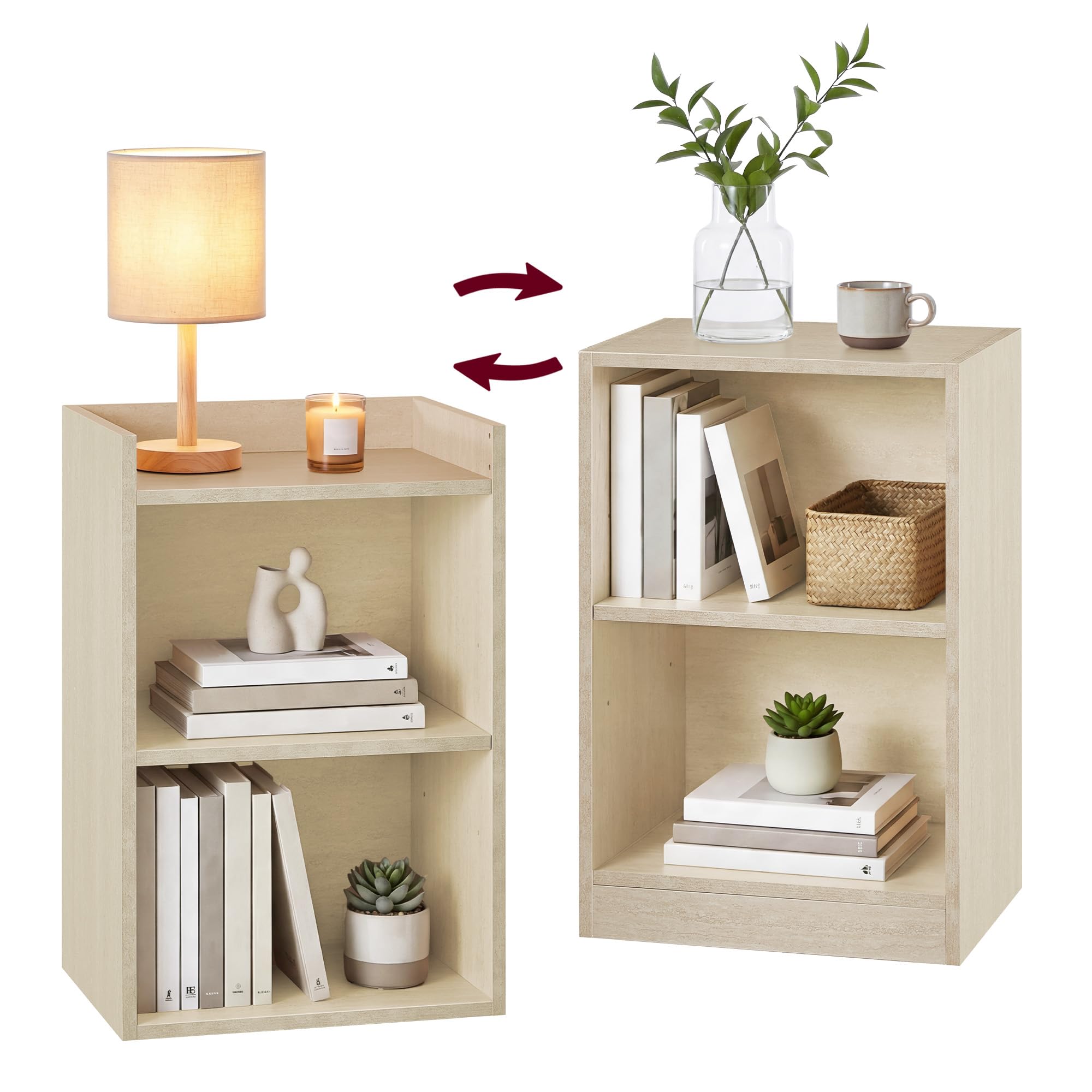 VASAGLE CUSTOS Collection - Lot de 2, Tables de Chevet avec Compartiments Ouverts, Tables d’Appoint avec Étagère Réglable, Double Usage, Montage Simple, pour Chambre, Salon, Beige Travertin LET866LA01