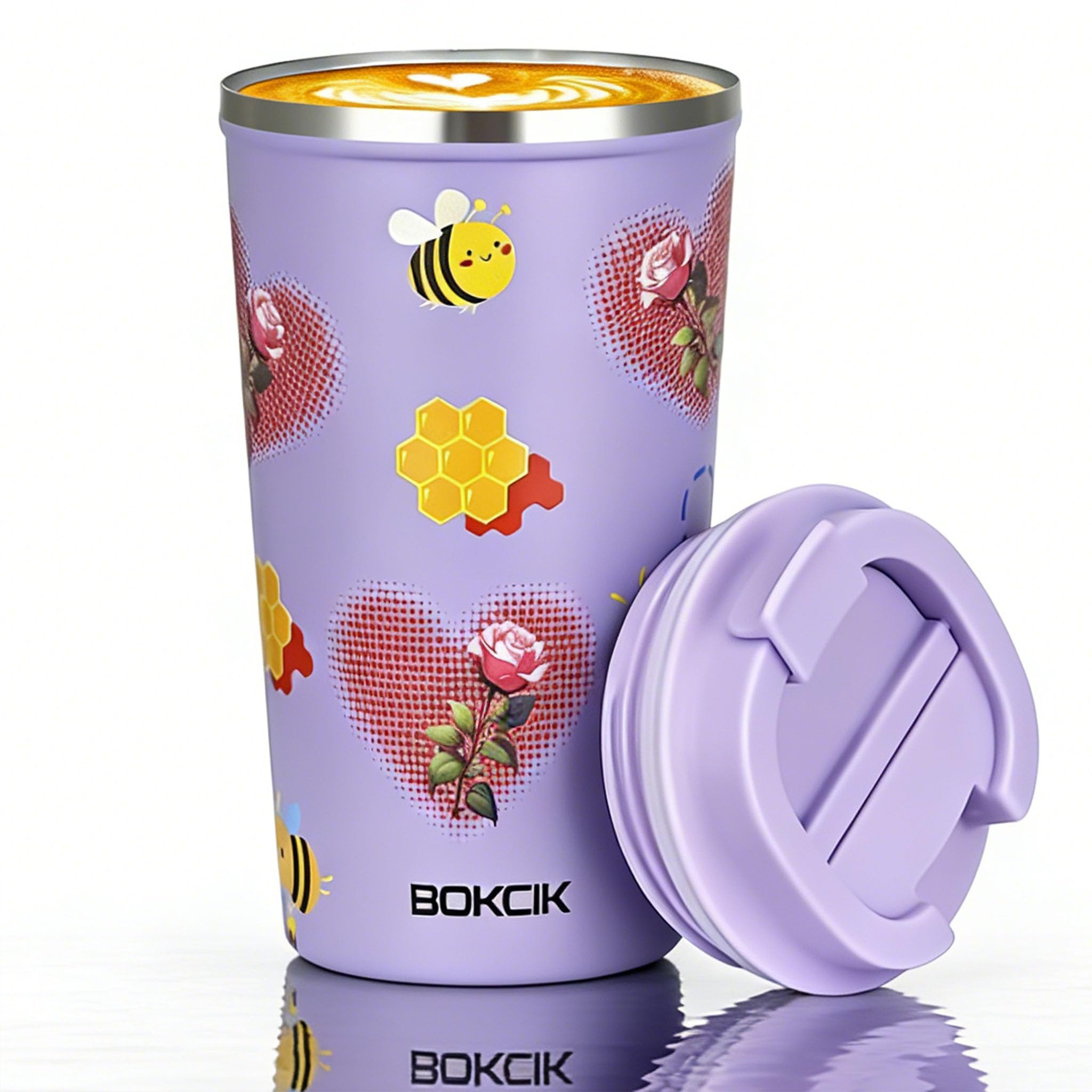 510ml Seamless Stainless Steel Tumbler Flower Heart Print for Girl Lovers — image 1