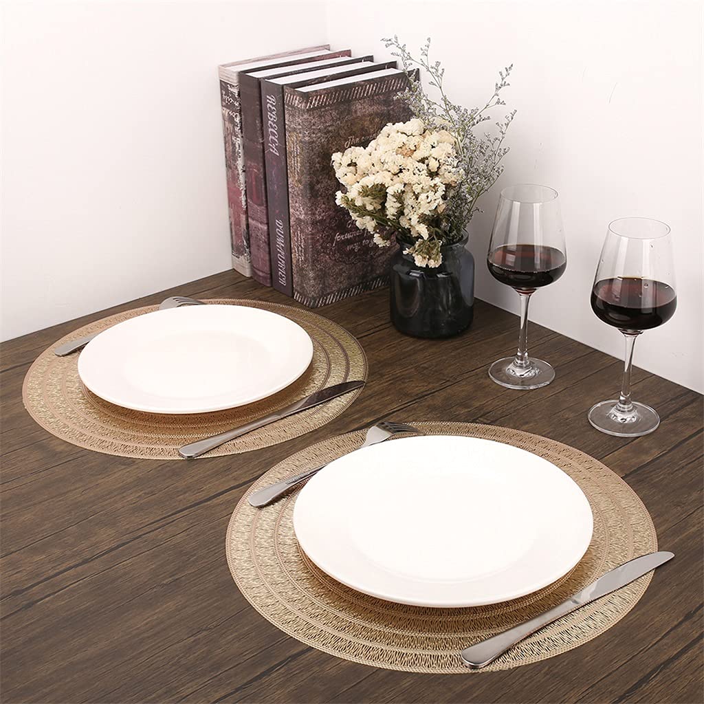 8 Pcs/lot Napperon Lavable PVC Table À Manger Tapis Creux Résistant Aux Taches Tissu Disque Bol Dessous De Verre Antidérapant (Couleur : Or) HGCHH