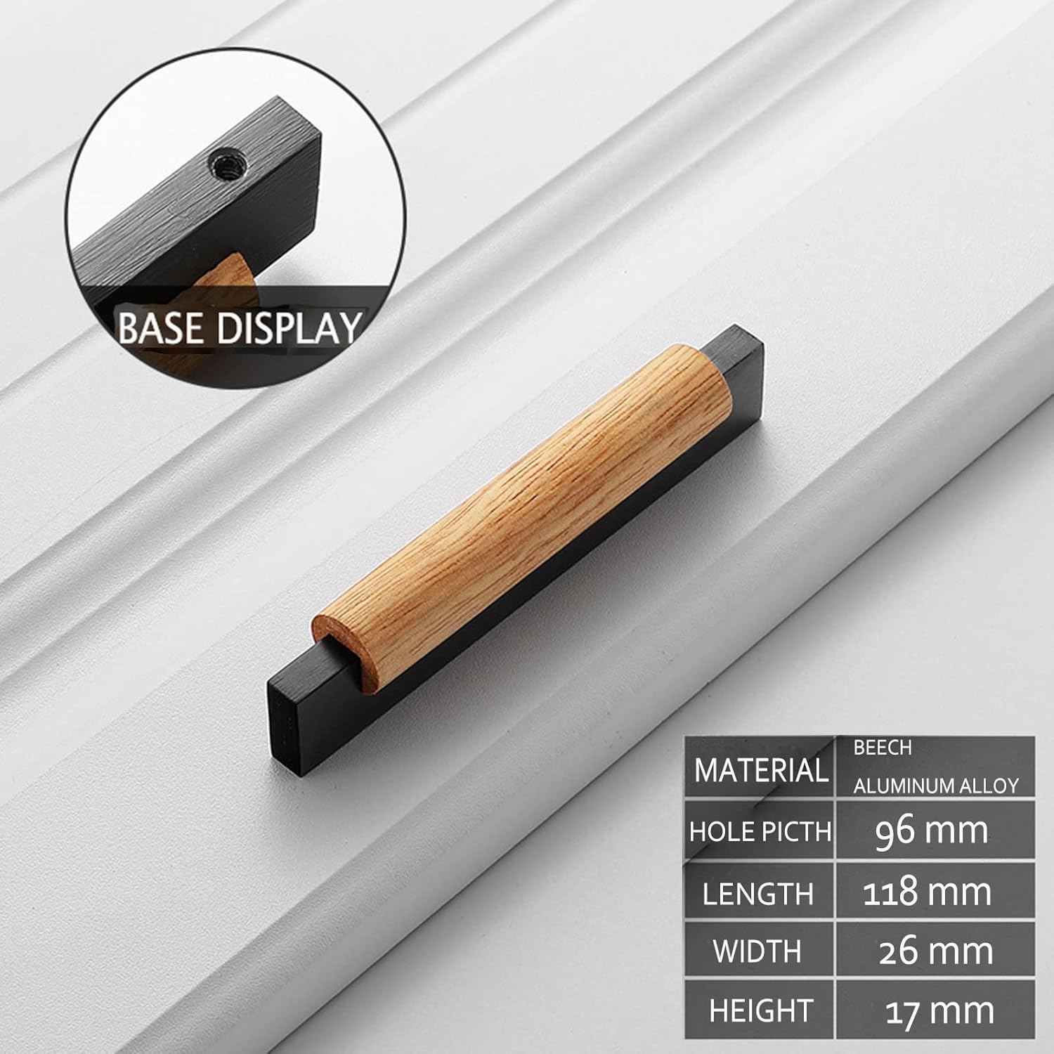 Mcredy Cabinet Handles 8 Pcs Black Wooden T Bar Drawer Pulls for Closet Wardrobe Kitchen Drawer Dresser Hardware, 3.78" Hole Distance
