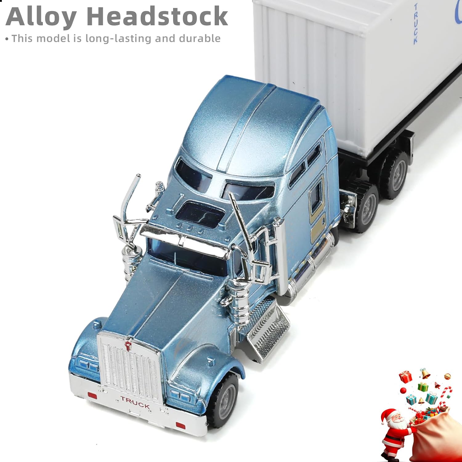 1/64 Scale Container Semi Truck Toy, Transport Box Trucks and Trailer Model for Kenworth W900 for Boys Childs Christmas Birthday Gifts- White