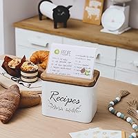 Vista 2 de NIKKY HOME Caja de organización de recetas de metal de cocina de 4 x 6 pulgadas, patrón de hojas con 24 tarjetas y 8 divisores, color blanco