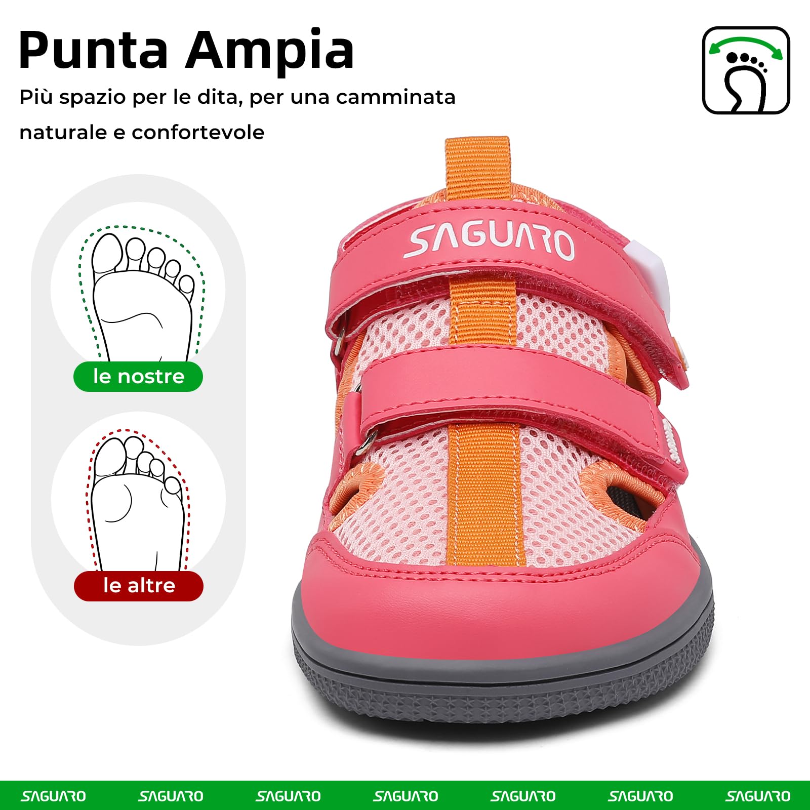 SAGUARO Sandali Barefoot Bambina Chiuso, Scarpe Estive Leggere Traspirante con Zero Drop & Punta Larga per Tempo Libero Passeggiate, Gr.25-36