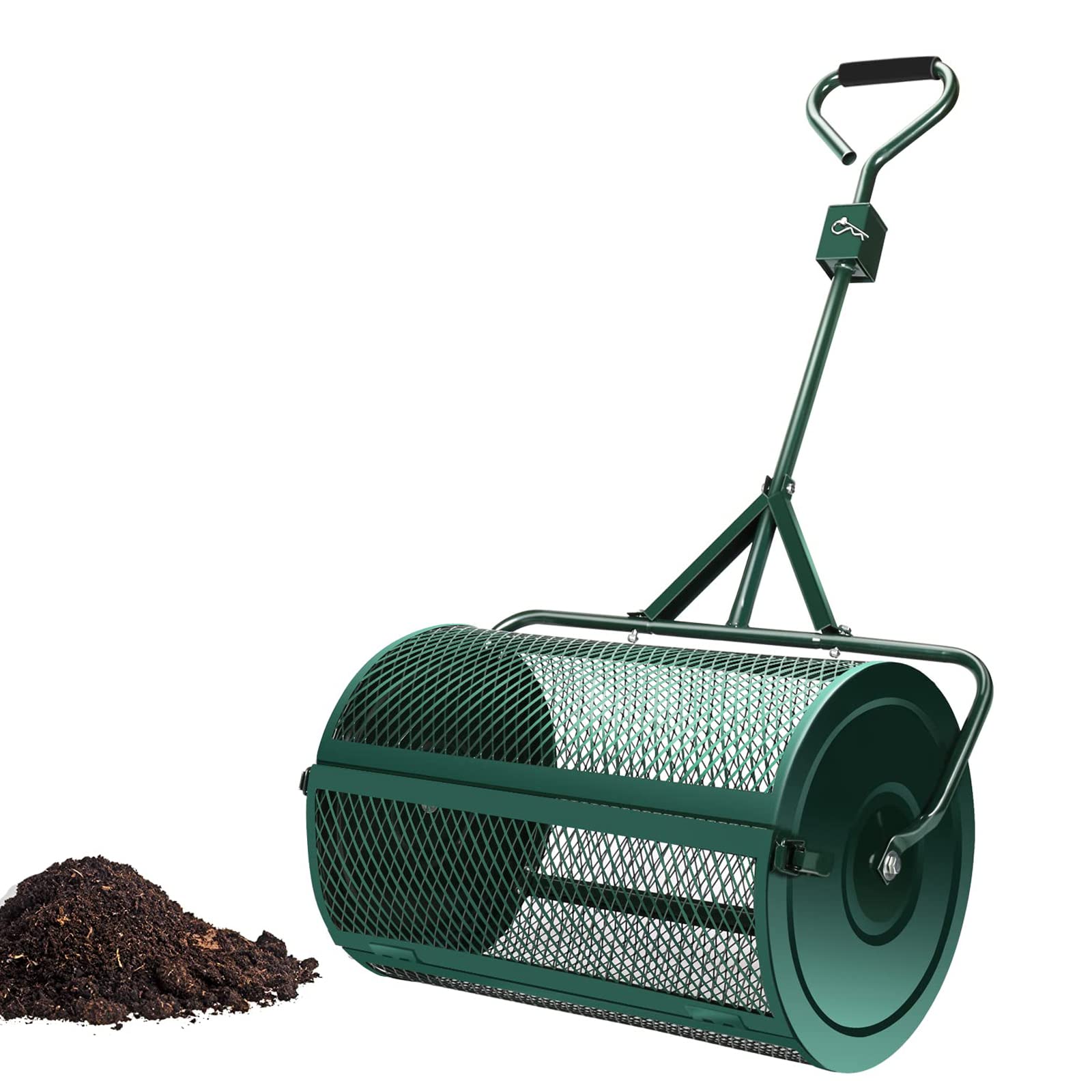 Épandeur de compost et mousse de tourbe 61 cm avec rouleau en maille et poignée double usage
