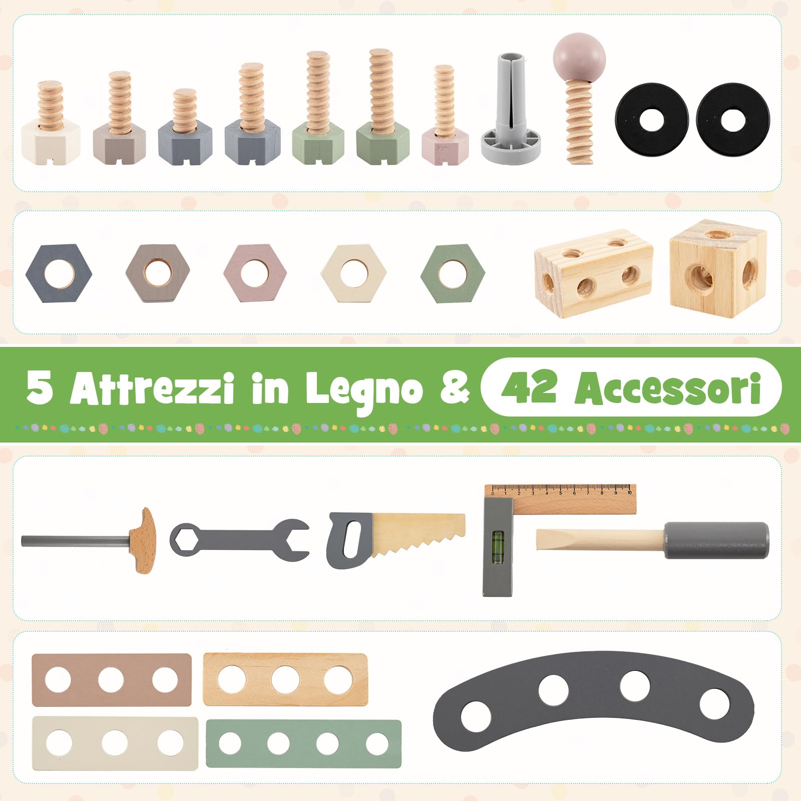 RELAX4LIFE Banco da Lavoro in Legno per Bambini, Carrello 2 in 1 con Attrezzi, Tettuccio e Ruote per Gioco all'Aperto, Set da Lavoro, Giocattolo per Officina da Costruzione per Bambini 3+ Anni