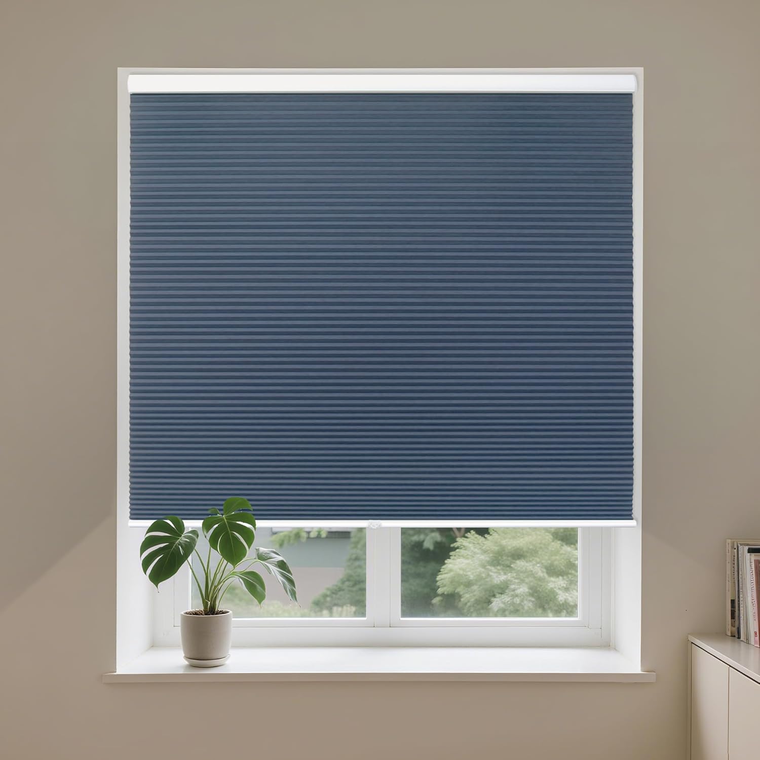 Allesin Cellular Shades Cordless Blackout Honeycomb Blinds for Indoor Windows, Thermal Insulated Window Shades Noise Reduction, Easy to Install, Perfect for Bedroom/Living Room, Blue 36" W x 64" H Blue-white (Blackout) 36"W x 64"H