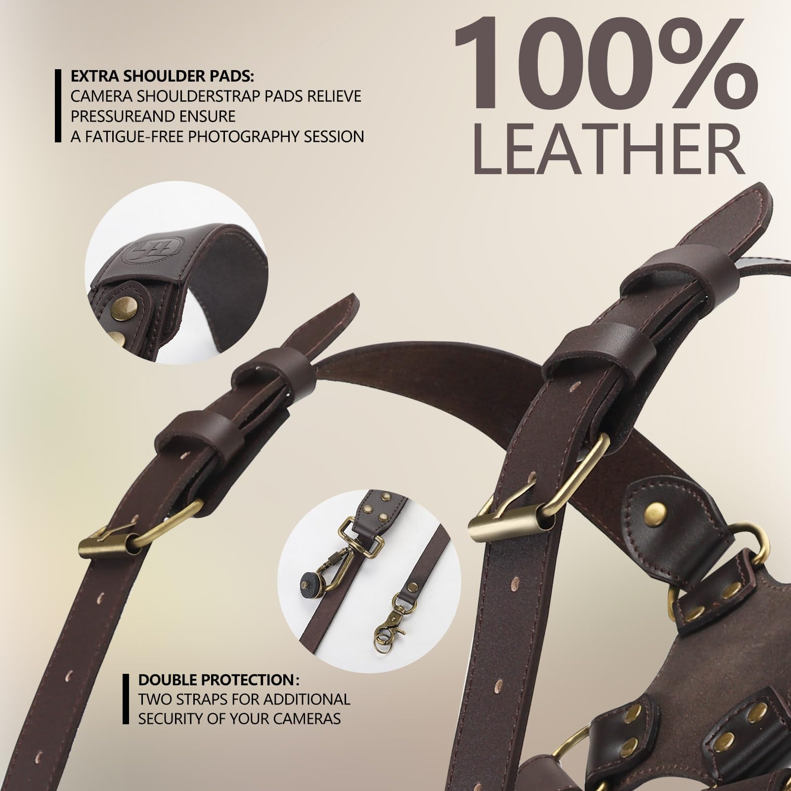 4J LEDR Camera Harness,Leather Dual Shoulder Strap for Photographer,Dual Camera Harness for 2 Cameras Carrying for Men&Women,Multi Camera Gear for DSLR/SLR Strap,Quick Release,Small Size,Brown - Image 4