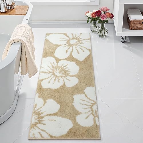 Uphome Alfombra de baño larga con hojas abstractas coloridas, antideslizante, absorbente de agua, alfombra de baño bohemia, microfibra suave,