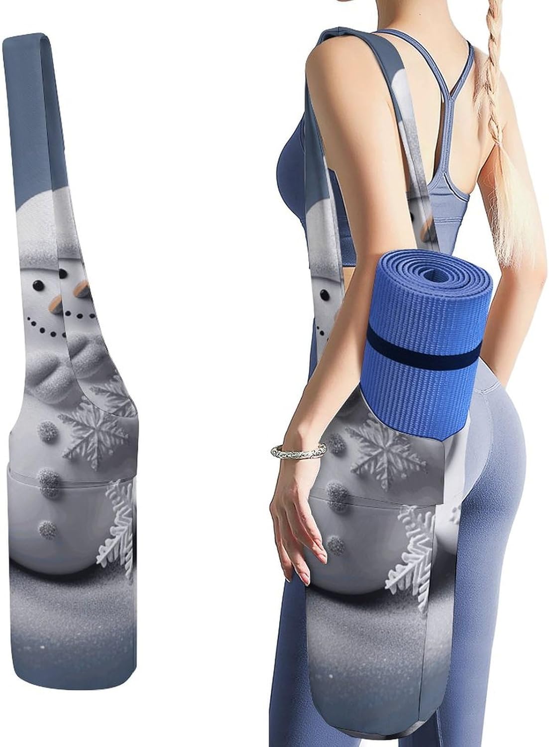 Snowman Stars And Snowflakes Yoga Mat Bag Yoga Backpack Multi Pocket Exercise Yoga Mat Carrier Multi-Functional Storage Bag for Pilates Beach Travel And Everyday Use