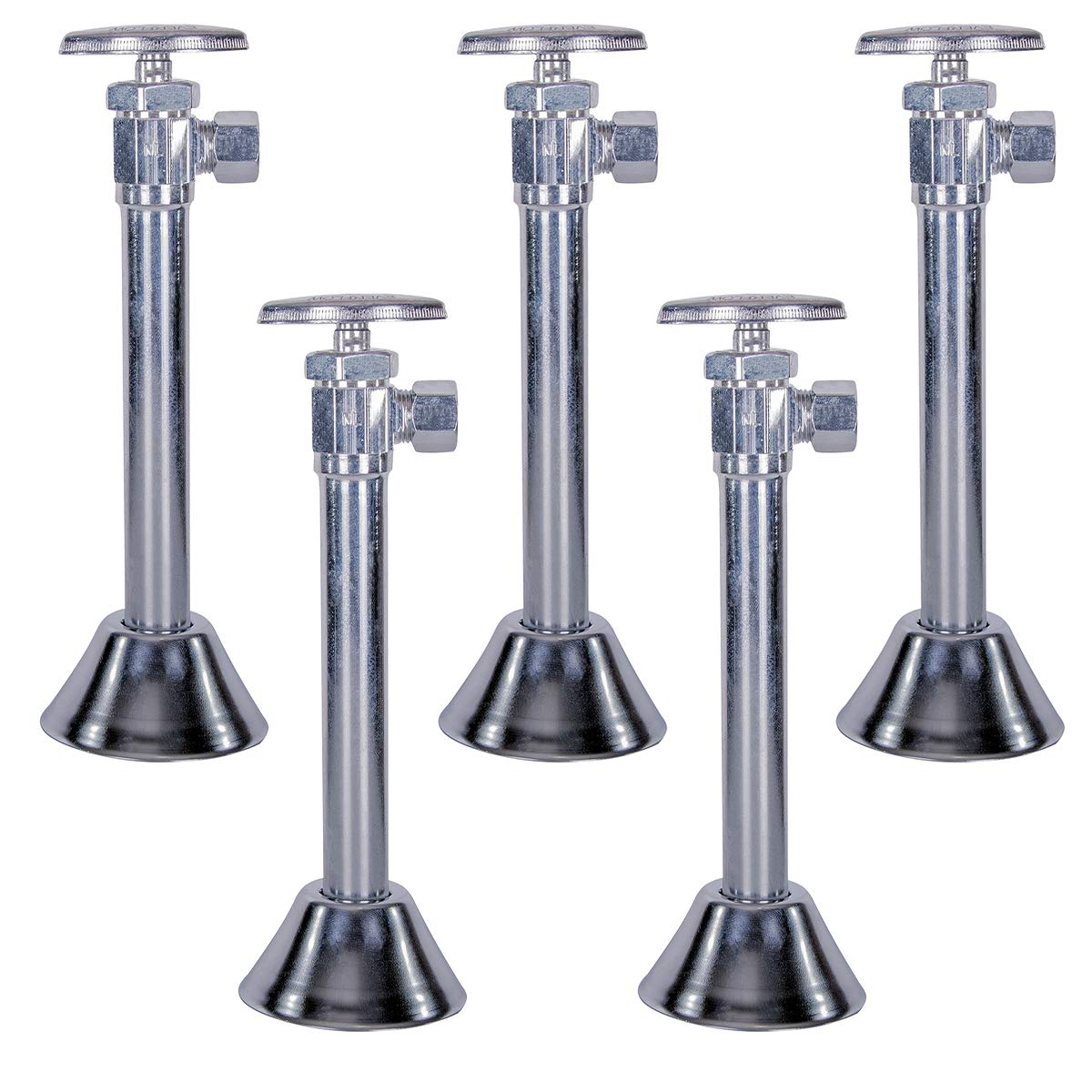 Midline Valve 73212QS-OM-5 Water Supply Angle Stop Valve with Flange and 5 in. Extension; for Toilet, Sink, Dishwasher, Heater; 1/2 in. SWT x 3/8 in. COMP; Chrome Plated Brass (5 Pack)