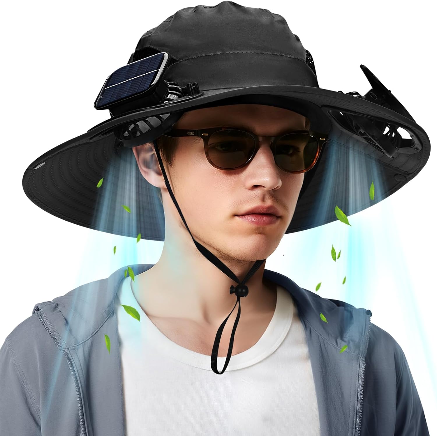 Fishing Hat with Built in Fan, Wide Brim Solar Fan Hat Outdoor Fishing, Solar & USB Charging Sun Bucket Hats for Men Women