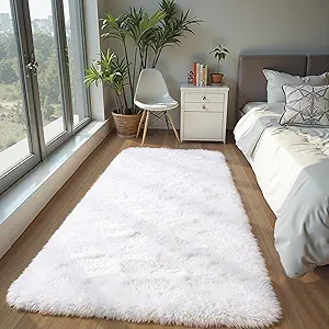 Zentavio Runner Rugs for Hallway 2x6 Shag Soft Bedroom Bedside Rugs Non Slip Fluffy Carpet for Kids Girls Boys Home Decor Aesthetic Dorm Nursery White
