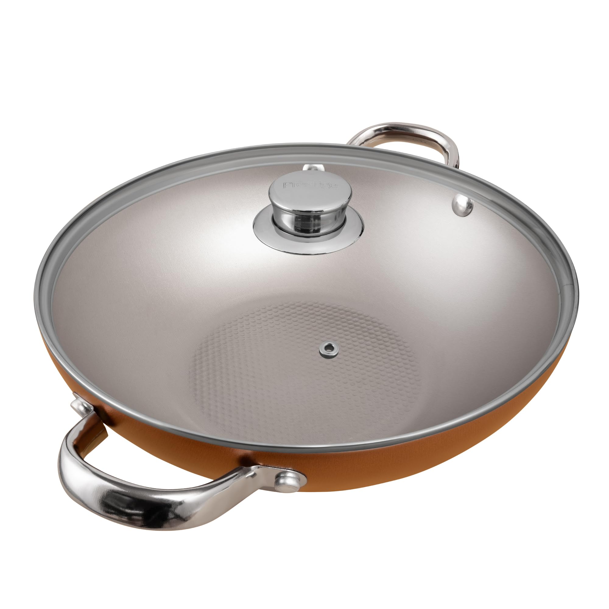 Prestige Ultra 26cm Non Stick Kadai with Glass Lid and Complimentary Pan Holder | Induction-Based Wok Pan with Lid | Triple Layered Non-Stick Coated Wok