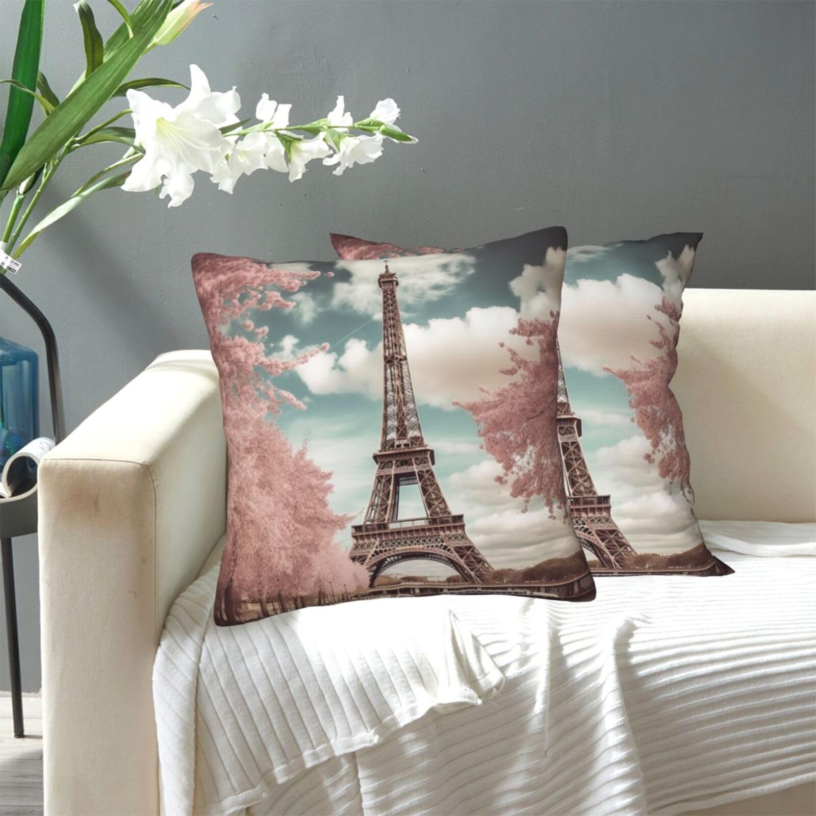 FekiLoot Decorative Throw Pillow Covers Modern Farmhouse Pillowcase Double Sided Cozy Cushion Cover for Sofa Couch Bed 16"X16" Vintage Style Eiffel Tower Paris