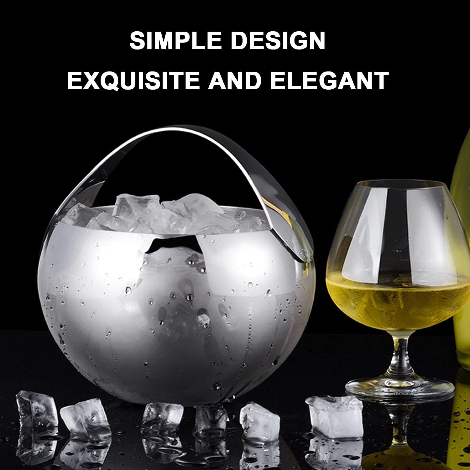 Ice Bucket, 2L Portable Stainless Steel Modern Ice Bucket, Beverage Cooler Bucket with Ice Tongs, KTV Ice Bucket for Home Bar, Christmas Bucket