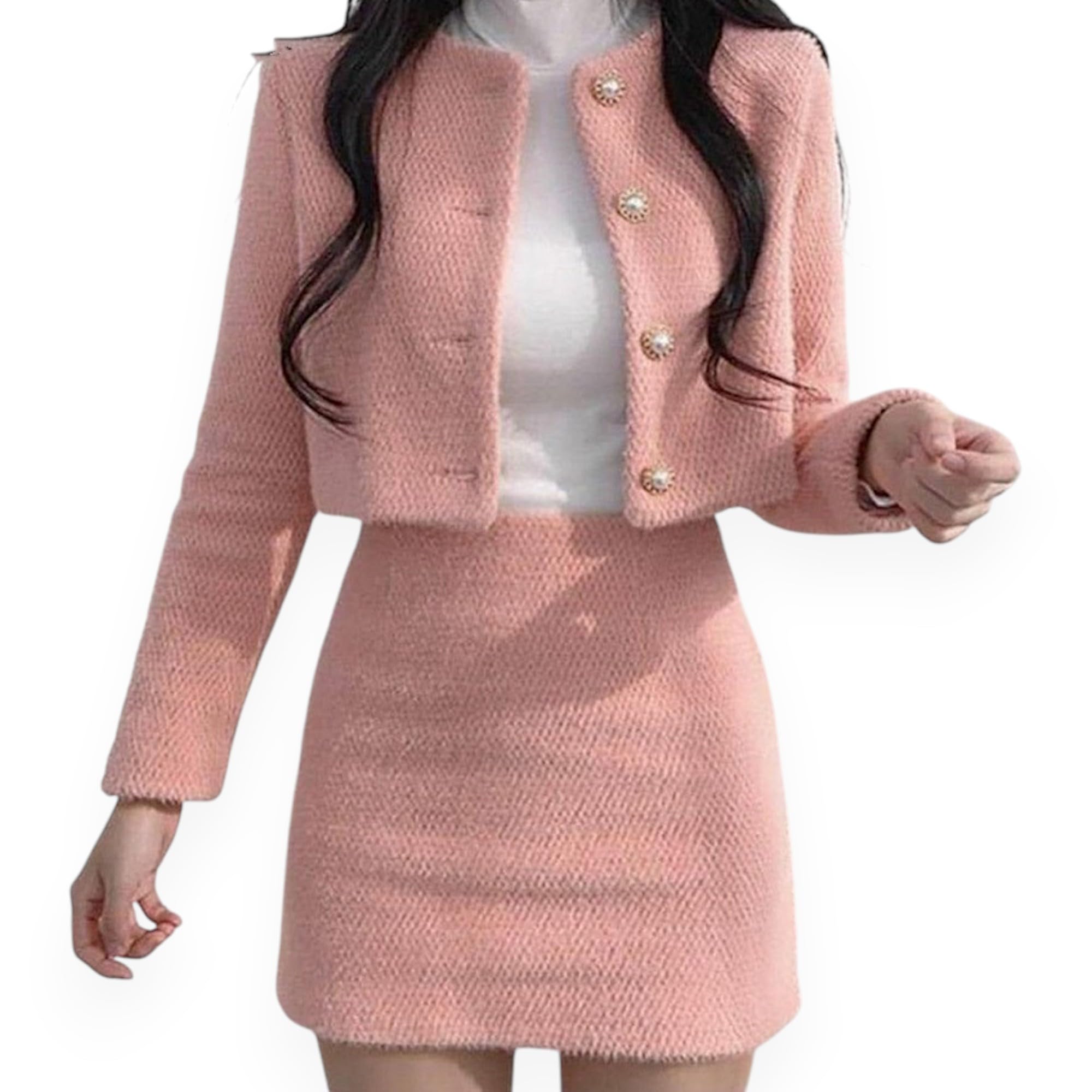 Korean Style Velvet Blazer and Mini Skirt Two-Piece Set for Women Long Sleeve Sweet Outfit