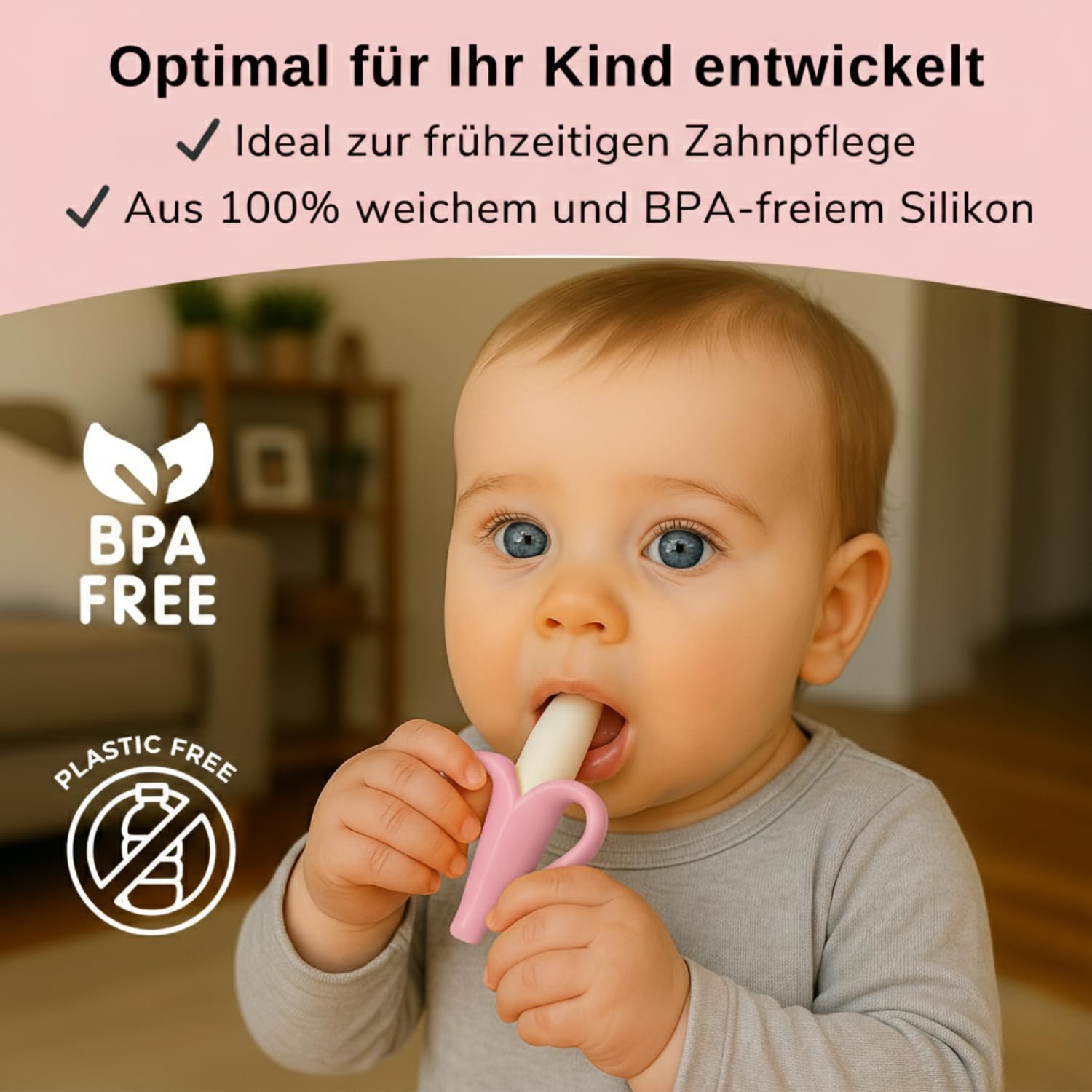 Teether for Babies - Banana Teething Toothbrush with Free Pouch (Pink), 1 Stück (1er Pack) - Image 3