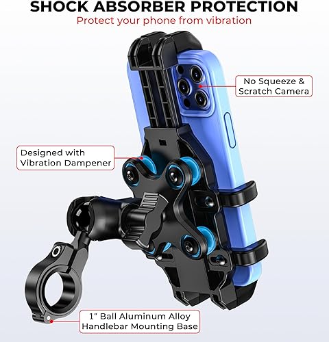 Miniatura 2 de Soporte de teléfono para motocicleta con amortiguador de vibraciones, soporte para teléfono de bicicleta antivibración con abrazadera de manillar de