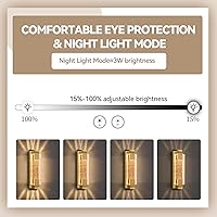 Vista 4 de Apliques de pared dorados, moderno aplique de pared de 3000 K-6000 K, luces LED de cristal regulables para dormitorio, sala de estar, pasillo