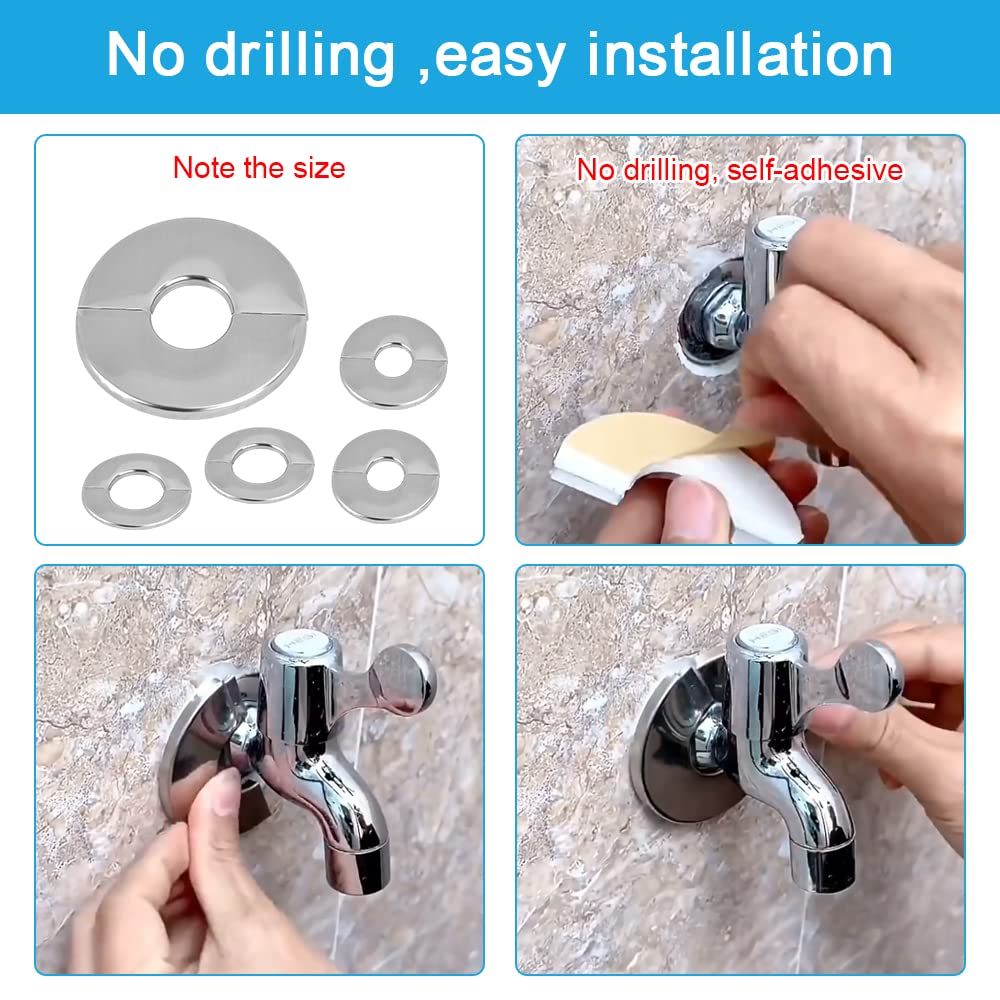 Uxcell Wall Split Flange Self-Adhesive Escutcheon Plate Buckles For Kitchen Bathroom Pipe Decoration Gold 1 10