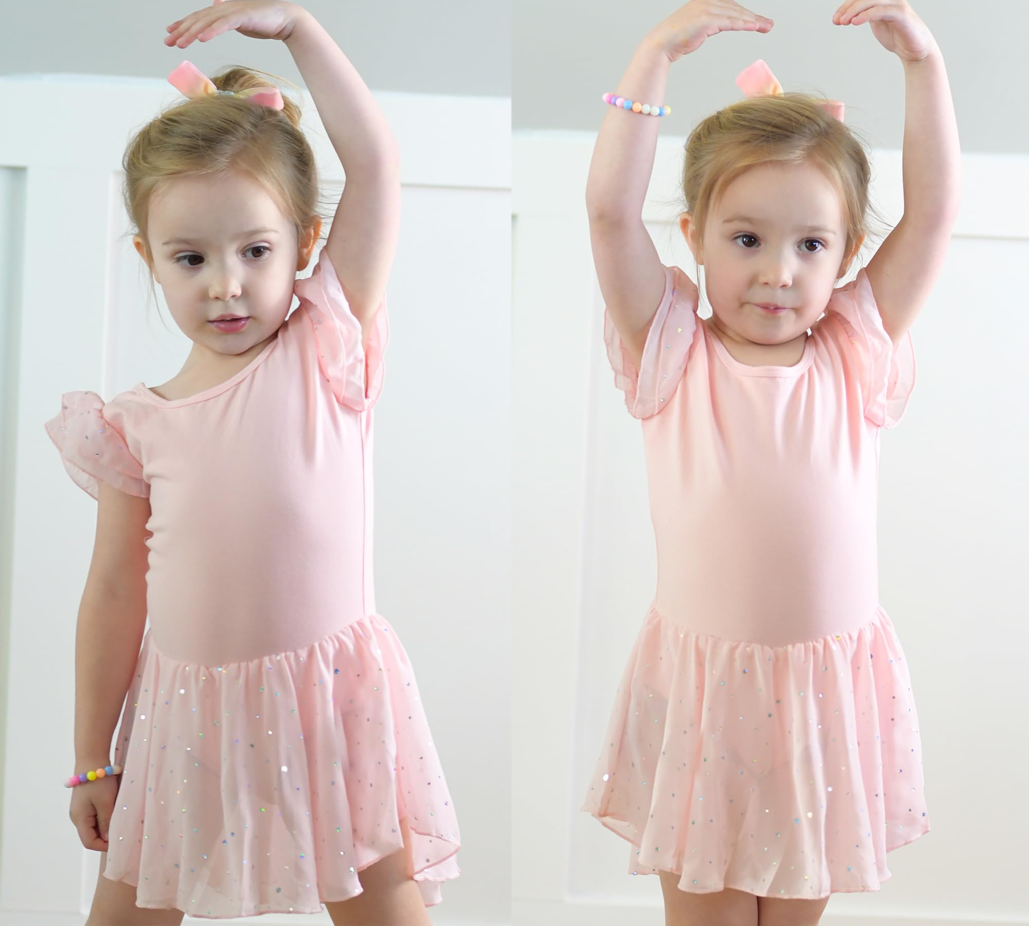 Arshiner Traje de Ballet para Niñas de 2-10 Años Sin Espalda Manga Corta Ropa de Danza Mono de Algodón con Falda Irregular con Lentejuelas — view 5