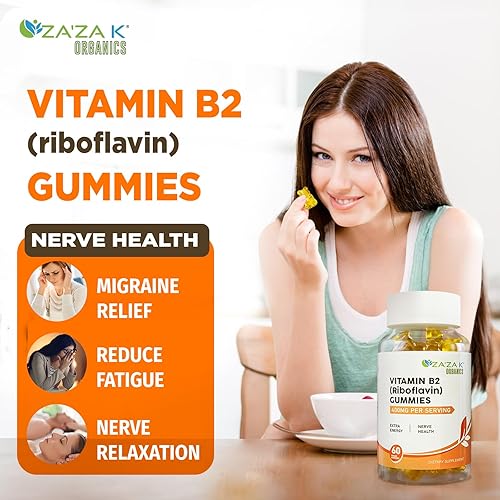 Miniatura 3 de ZA'ZA K ORGANICS Gomitas de vitamina B2  Riboflavina 400 mg para niños y adultos, suplementos de vitamina B2 esenciales veganos, apoyo energético y
