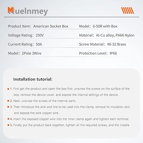 Miniatura 2 de Caja de toma de corriente de 50 amperios, receptáculo NEMA 6-50R de 250 voltios, resistente al polvo y a la intemperie para vehículos eléctricos,