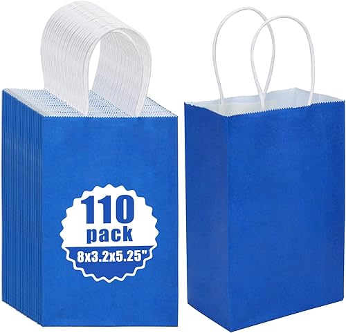 Miniatura 1 de Moretoes 110 bolsas de regalo azules de 5.25 x 3.2 x 8 pulgadas, bolsas de papel kraft pequeñas con asas a granel, bolsas al por menor para pequeñas