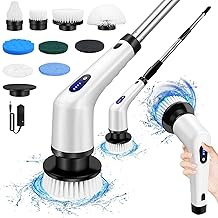 9 in 1 Electric Cleaning Brush with Extension Handle and 10 Replaceable Brush Heads, 380RPM Rechargeable Cleaning Brush for Bathroom Kitchen