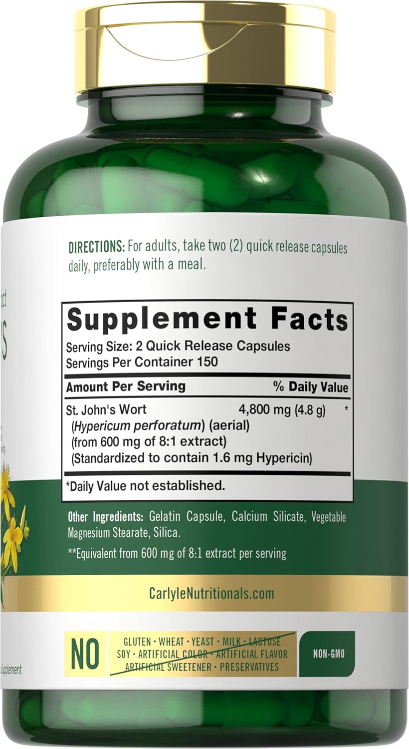 Carlyle St John's Wort Capsules | 300 Count | Non-GMO & Gluten Free Supplement | Standardized Extract - Image 2