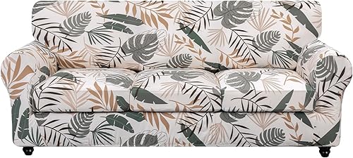 SearchI - Funda de sofá elástica con estampado floral, 4 piezas, incluye 3 fundas de cojín independientes, protector lavable para muebles de sala de