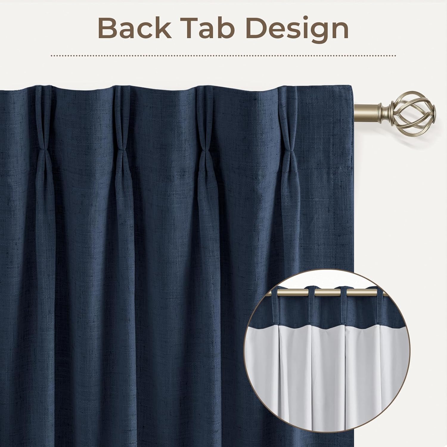 Pinch Pleated Curtains Blackout, Linen Blackout Curtains 96 inches Long 2 Panels Set for Bedroom, Thermal Insulated Pinch Pleated Drapes for Living Room, 40" W x 96" L (Pack of 2), Navy Blue