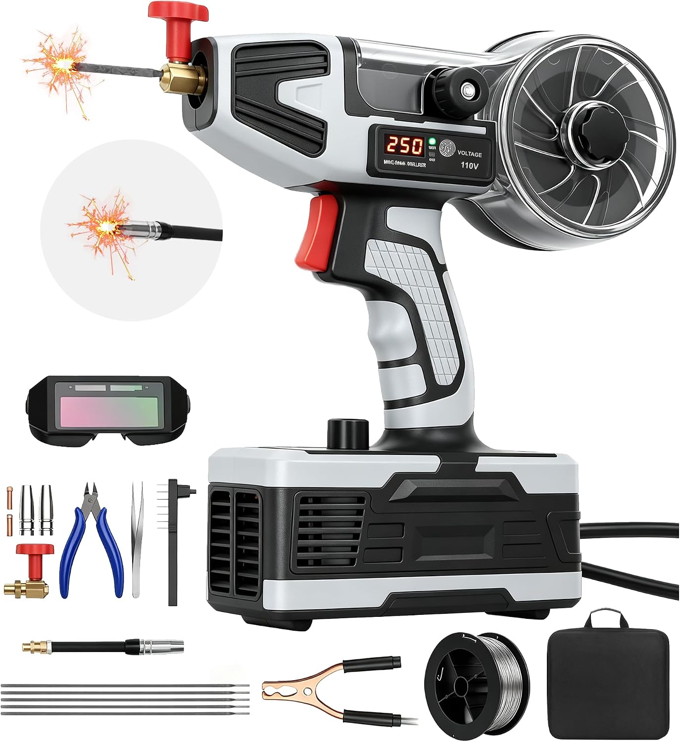 2-in-1 MIG & Stick Welder, 250A/110V Portable Handheld Welding Machine