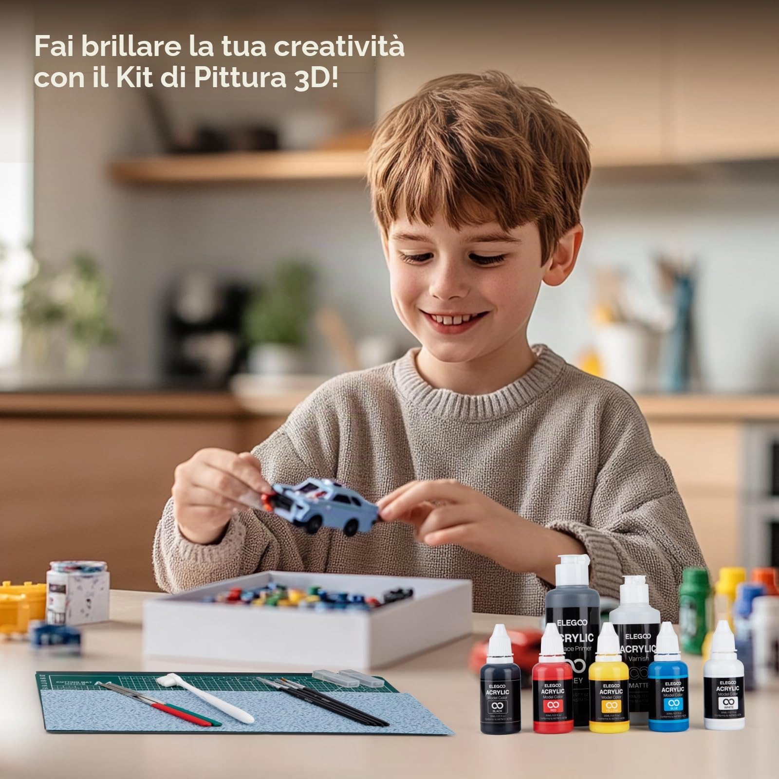 ELEGOO Kit di Pittura 3D, Kit Multifunzionale per la Pittura di Modelli di Stampa 3D, Kit Completo per la Colorazione di Miniature per Appassionati di Stampa 3D