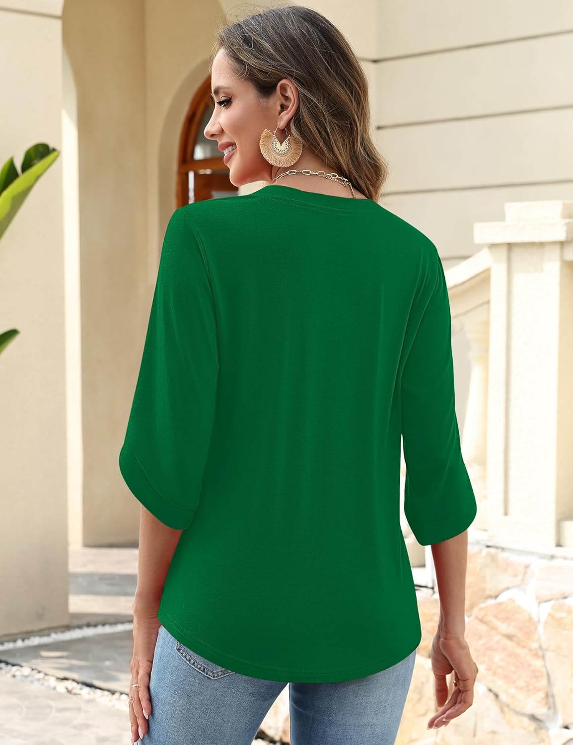 Kistore Womens 3/4 Length Sleeve Tunic Tops Casual V Neck Shirts Business Work Blouses Trendy Flowy Tees - Image 4