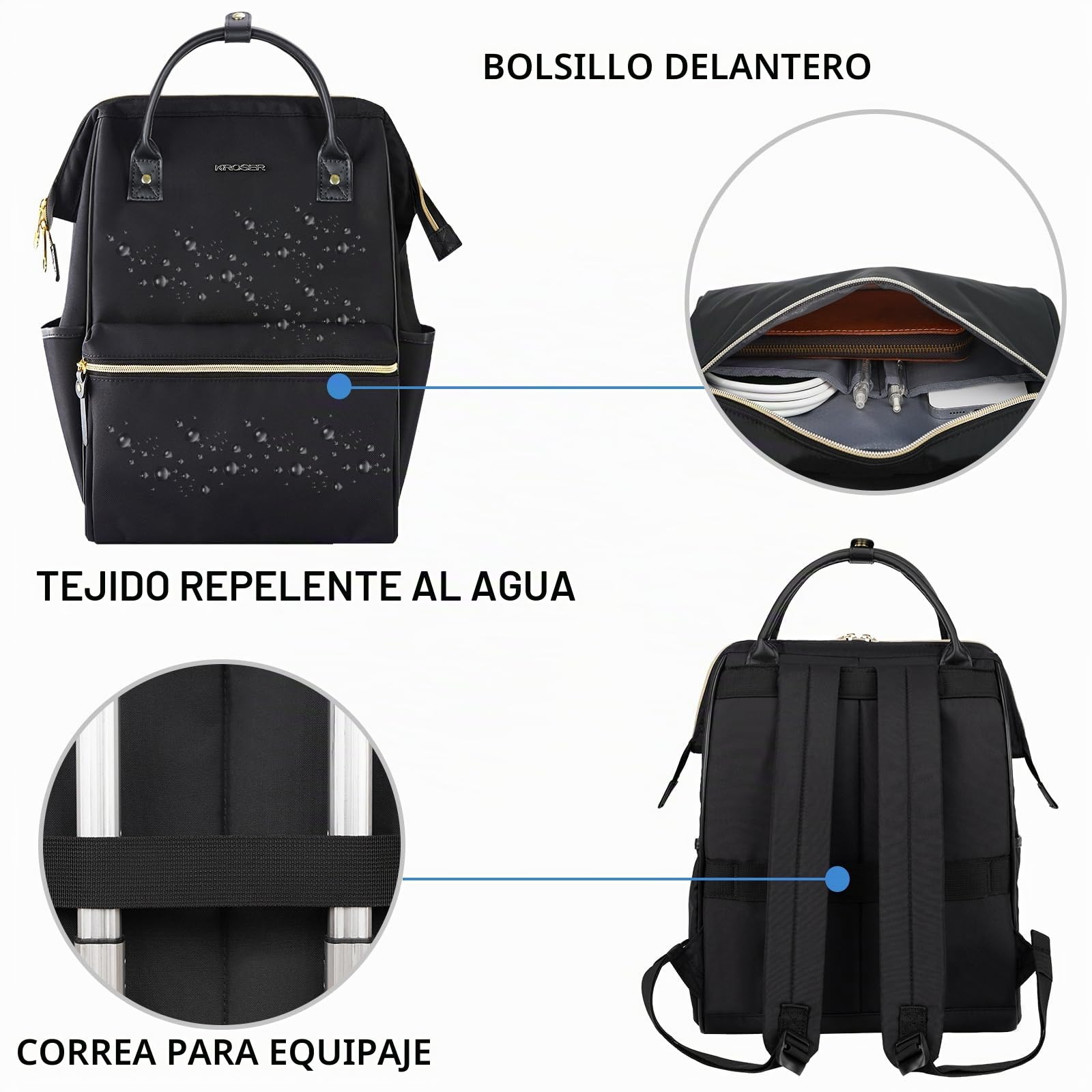 KROSER mochilo para computadora portátil de 17 pulgadas elegante mochila