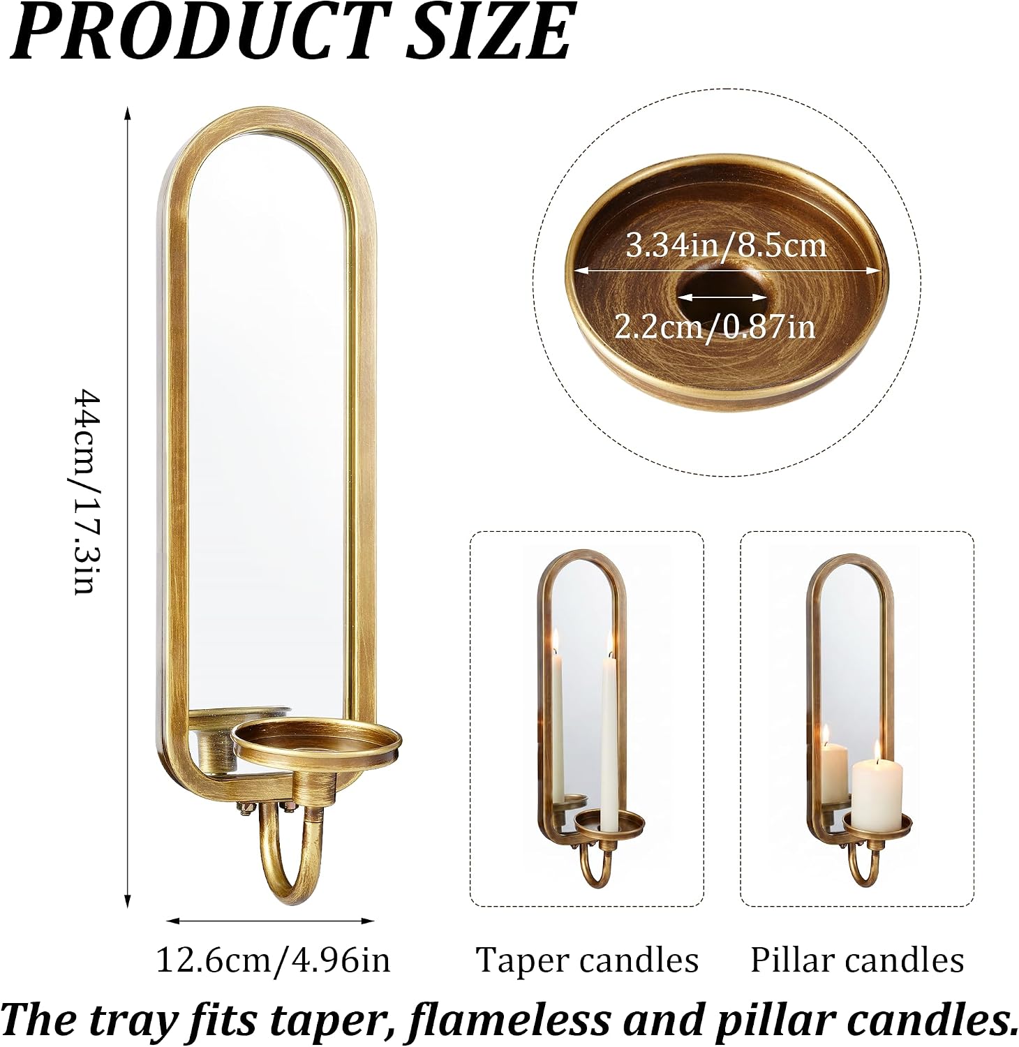 Wall Candle Sconces Arched Metal Candle Holder with Mirror Set
